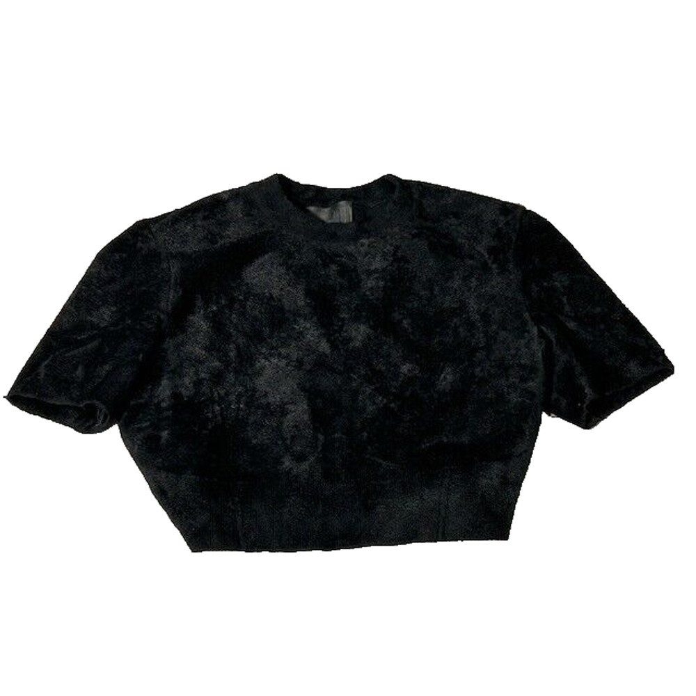 Fendi X Skims Womens Velvet Crop Top Short Sleeve Ribbed Knit Black Size 42 US 6